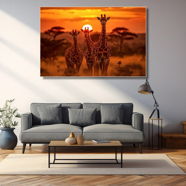 Giraffe Sunset Painting